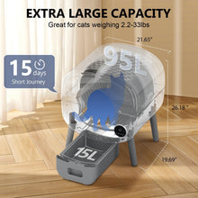 Load image into Gallery viewer, Cumrige Self Cleaning Litter Box, Large Capacity Automatic Cat Litter Box Self Cleaning for Cats, App Control,Safety Protection, 2 Roll Garbage Bags,White &amp; Grey
