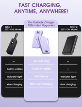 Load image into Gallery viewer, Portable Charger, 10000mAh PD20W USB C Fast Charging Power Bank with Built-in Cables and AC Wall Plug, Smart LED Display Travel Essentials Battery Pack Compatible with iPhone, iPad, Samsung etc Purple
