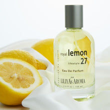 Load image into Gallery viewer, Liliya's Aroma Royal Lemon 27 Eau De Parfum - Vegan &amp; Clean Perfume for Women &amp; Men - Citrus Perfume - Fresh Lemon Notes &amp; Green Musk 3.4 Fl Oz
