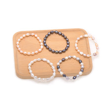Load image into Gallery viewer, 8-9 MM Cultured Freshwater Baroque Pearl Stretch Bracelet 7 Inch, Dyed Greenish Black
