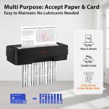 Load image into Gallery viewer, VidaTeco Shredder for Home Use 6-Sheet Strip Cut Paper Shredder,Also Shred Card/Staple,Small Mini Document Shredding Machine for Office with Patented Jam Proof,Portable for Home,2.65-Gal Bin
