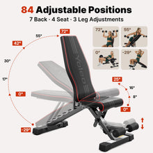 Load image into Gallery viewer, YOLEO Adjustable Weight Bench for Home Gym, ASTM-Certified 827LBS, 98% Pre-Assembled, Foldable Gym Bench with 84 Positions Incline Decline Flat, Wider Seat
