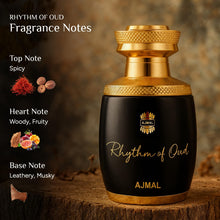 Load image into Gallery viewer, Ajmal Rhythm Of Oud Eau de Parfum for Men &amp; Women – 2.5 oz / 75 ml | Unisex Oud Woody Long Lasting Perfume | Warm Oriental Arabic Fragrance | Made in Dubai
