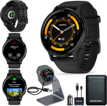 Load image into Gallery viewer, Garmin Venu 3 Running GPS Smartwatch with AMOLED Display, Advanced Health, Fitness Features, Up to 14 Day Battery Life with Signature Power Bundle | Slate with Black Silicone Band
