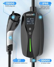 Load image into Gallery viewer, SEGUMA Level 1/2 EV Charger, 10-24A, 110-240V, NEMA 14-30 Dryer Outlet Plug, NEMA 5-15 Adapter, 25ft UL Certified Cable, Electric Vehicle Portable Charger, J1772 EVSE Home EV Charging Station
