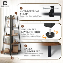 Load image into Gallery viewer, CAPHAUS Tall Corner Shelf Stand, 5-Tier Display Shelves, Ladder Corner Wood Storage Plant Bookshelf with Metal Frame, Versatile Shelving Unit Bookcase for Home Office Space, Rustic Oak
