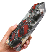 Load image into Gallery viewer, MOGEMT Africa Bloodstone Obelisk Tower Large Natural Healing Crystal Point Wand 6 Faceted Reiki Meditation Home Decor 1.5-2 LBS
