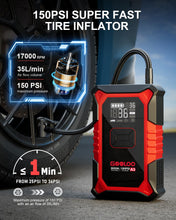Load image into Gallery viewer, GOOLOO A3 Jump Starter with Air Compressor, 3000A Portable Car Battery Booster (9.0 Gas/6.5L Diesel) with 150PSI Auto-Shutoff Tire Inflator, 12V Supersafe Lithium Jump Box Car Battery Jumper Starter
