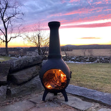 Load image into Gallery viewer, The Blue Rooster Prairie Chiminea Outdoor Fireplace - Wood Burning Cast Aluminum Deck or Patio Firepit
