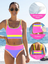 Load image into Gallery viewer, popvil High Waisted Bikini Sets for Women Tummy Control Swimsuits 3 Piece Bathing Suits Neon Swimwear with Skirt 2026

