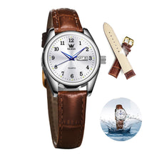 Load image into Gallery viewer, OLEVS Classic Leather Watches for Women, Business Dress Arabic Numerals Ladies Watches, Day Date Waterproof Analog Quartz Womens Wrist Watches Brown Leather Strap White Face Relojes para Mujer
