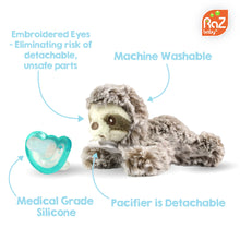 Load image into Gallery viewer, RaZbaby RaZbuddy JollyPop Pacifier Holder w/Removable Baby Pacifier - 0m+ - BPA Free - (Sloth)
