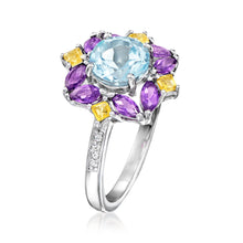 Load image into Gallery viewer, Ross-Simons 1.50 Carat Blue Topaz, .50 ct. t.w. Amethyst, .10 ct. t.w. Citrine Ring With White Topaz Accents in Sterling Silver. Size 8
