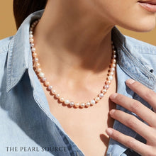 Load image into Gallery viewer, The Pearl Source 14K Gold 7-8mm AAAA Quality Multicolor Freshwater Cultured Pearl Necklace for Women in 17" Princess Length
