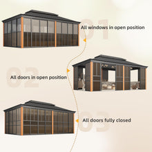 Load image into Gallery viewer, EROMMY 12' X 20' Hardtop Sunroom, Galvanized Steel Double Roof Gazebo Solarium with Wood Grain Aluminum Frame &amp; Detachable Windows, All-Weather Sun Room for Patio Deck Backyard
