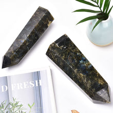 Load image into Gallery viewer, MOGEMT Large Labradorite Crystal Tower Natural Healing Crystal Point Wand Obelisk 6 Faceted Reiki Chakra Meditation Therapy Home Decor Gift 1.5-2 LBS
