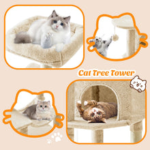 Load image into Gallery viewer, Sweetcrispy 44 Inch Cat Tree Tower, Cat Climbing Tower with Natural Sisal Scratching Posts, Hammock, Pet Condo for Indoor Cats and Kittens Play, Beige
