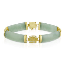 Load image into Gallery viewer, Regalia by Ulti Ramos 14K Yellow Gold Tapered Jade Link Bracelet (Green Jade)
