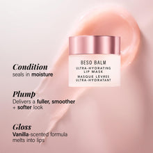 Load image into Gallery viewer, JLO BEAUTY Beso Balm Lip Mask | Ultra-Hydrating Glossy Finish, Visibly Plumps &amp; Softens, Day &amp; Overnight Lip Care Treatment, Vanilla Scented | 1 Pack
