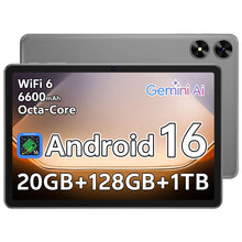 Load image into Gallery viewer, SHARECLOUD Android 16 Tablet 10.1 inch Tablet with Octa-Core Processor, 20GB RAM 128GB ROM 1 TB Expandable, 1280x800 HD IPS Touch Screen, GPS, 8H Battery, WiFi 6, BT 5.2, Dual Camera (Gray)

