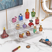 Load image into Gallery viewer, 3 Tier Acrylic Display Risers, Large Perfume Organizer Stand, Clear Cupcake Stand Holder, Display Shelves for Figurines, Dessert Shelf for Party, Risers Display Stand for Decoration (1 Pack)
