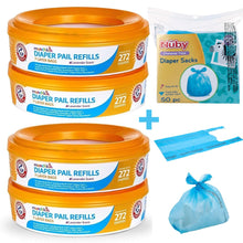 Load image into Gallery viewer, Munchkin A&amp;H Diaper Pail Refill Rings, 4-Pack Holds Up to 1,088 Diapers Total + 50 Diaper Sacks, Lavender Scent, 7-Layer Bags,

