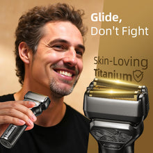 Load image into Gallery viewer, PongTHUMB Electric Razor for Men with Pop-Up Trimmer: Rechargeable Cordless Foil Shaver for Face - Wet/Dry/Anti-Slip Waterproof Shavers with LED Display - Metal Handheld Design Light Gray

