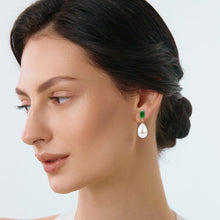 Load image into Gallery viewer, Trinckle Emerald Green Earrings, Vintage Pearl Dangle Earrings for Women Large Pearl Earrings 14k Gold Plated Teardrop Emerald Green Costume Earrings for Teen Girls Christmas Jewelry Gifts
