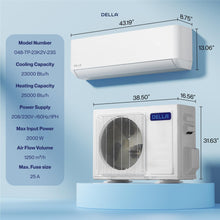 Load image into Gallery viewer, DELLA Hyper Heat Lower as -13°F 23,000 BTU Mini Split,Work with Alexa and WiFi,Energy Star 230V 23 SEER2,Cools Up to 1,500 Sq. Ft,Inverter AC with 1.9 Ton Pre-Charged Heat Pump &amp; 16.4ft Kits
