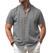 Load image into Gallery viewer, PORCLAY Men's Button Down Shirts 2025 Summer Casual Short Sleeve Linen Tops Regular Fit Collared Dress Shirt Blouses Grey 3XL
