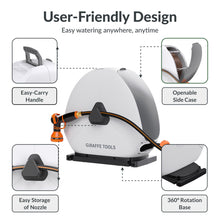 Load image into Gallery viewer, Giraffe Tools Retractable Heavy Duty Hose Reel, 5/8" x 92FT Automatic Rewind Garden Hose Reel with 360° Swivel Base, Ground Mounted for Lawn, Patio, Concrete Floor &amp; Yard Watering

