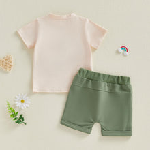 Load image into Gallery viewer, FOCUSNORM Toddler Baby Boy Summer Clothes Excavator Embroidery Short Sleeve T-Shirt Elastic Waist Shorts Set 2 Piece Outfit (Cute Green, 12-18 Months)
