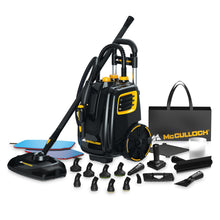 Load image into Gallery viewer, McCulloch MC1385 Deluxe Canister Steam Cleaner, 2-Hour Runtime, Chemical-Free, 23 Accessories: Mop Head, Brushes &amp; More - Built for Home, Tile, Carpet, Furniture, &amp; Personal Car Detailing

