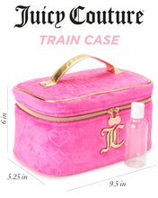 Load image into Gallery viewer, Juicy Couture Hot Pink Makeup Bag Cosmetics Organizer Travel Essentials Train Case Velour Heart Crown
