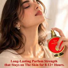 Load image into Gallery viewer, AHUJA Almond Saffron – 3.4 oz Parfum | Unisex Warm Floral Saffron Scent | 30% Long Lasting Oil | Saffron, Jasmine, Orange Blossom, Rose, Ambergris, Cedarwood | Luxury Orange Gift Box

