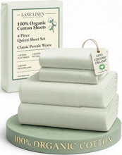 Load image into Gallery viewer, LANE LINEN 100% Organic Cotton Sheets Queen Size Bed Set, Machine Wash Eco Friendly Sustainably Produced Cotton Queen Sheet Set, Soft &amp; Comfy Long Stabple Naturally Cooling Sheets– Mineral
