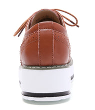 Load image into Gallery viewer, DADAWEN Women's Platform Lace-Up Wingtips Square Toe Oxfords Shoe Brown Leather US Size 9/Asia Size 41/25.5cm
