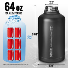 Load image into Gallery viewer, OneTigris Tactical Half Gallon Water Bottle with Straw - 64 oz Vacuum Insulated Stainless Steel Water Jug, Leakproof Sport Bottle with 3 BPA Free Lids, Paracord Handle &amp; MOLLE Water Pouch for Outdoor
