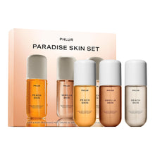 Load image into Gallery viewer, PHLUR Paradise Skin Set ($75 Value) - Travel Size Body Mist Gift Set - Peach Skin, Vanilla Skin, &amp; Beach Skin - Travel Size Hair and Body Fragrance Mist Trio (3 x 3 fl oz)

