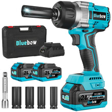 Load image into Gallery viewer, 1/2 Inch Cordless Impact Wrench, 900 Ft-lbs (1200 N·m) High Torque Brushless Impact Driver Gun, 2300 RPM, 2×4.0 Ah Batteries, LED Light, 4 Sockets, Variable Speed Power Tool for Car &amp; Tire Removal
