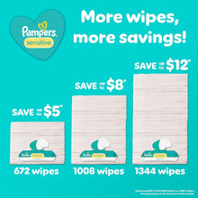 Load image into Gallery viewer, Pampers Sensitive Baby Wipes, Clinically Proven, Fragrance Free, Unscented, Water Based, Hypoallergenic, Multi-Use, Hand Wipes 1008 Wipes Total (18X Flip-Top Packs) [Packaging May Vary]
