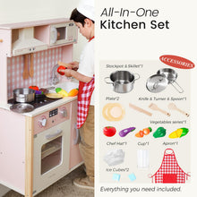 Load image into Gallery viewer, Tiny Land Kids Kitchen Playset, Height Adjustable Wooden Play Kitchen Set w/Real Lights &amp; Sounds, 18 Pcs Toy Food &amp; Cookware Accessories, Ideal Role Play Toy Gift for Toddlers Girls Ages 3-8, Pink
