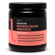 Load image into Gallery viewer, LEGION Micronized Creatine Monohydrate Supplement - Clean Creatine Powder for Muscle Gain &amp; Post Workout Recovery - Micronized Creatine Supplement for Maximum Absorption (60 Servings, Unflavored)
