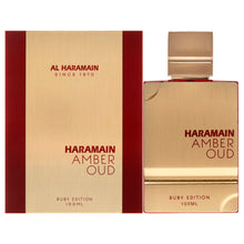 Load image into Gallery viewer, Al Haramain Amber Oud Ruby Edition - Arabian Perfume for Women and Men - Eau de Parfum Spray with Almond, Saffron, Jasmin, Cedarwood, Ambergris, Woody, and Musk Notes - 3.4 oz
