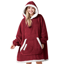 Load image into Gallery viewer, Giggling Getup Wearable Blanket Hoodie for Women Men Gifts for Women Mom Wife Sherpa Fleece Hooded Blanket Sweatshirt Warm Cozy Sherpa Wearable Throw with Pocket &amp; Sleeves for Adult Standard Burgundy
