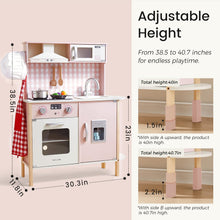Load image into Gallery viewer, Tiny Land Kids Kitchen Playset, Height Adjustable Wooden Play Kitchen Set w/Real Lights &amp; Sounds, 18 Pcs Toy Food &amp; Cookware Accessories, Ideal Role Play Toy Gift for Toddlers Girls Ages 3-8, Pink
