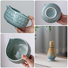 Load image into Gallery viewer, Buucup Matcha Whisk Set, Ceramic Matcha Set Includes Matcha Bowl, Matcha Whisk and Holder, Bamboo Scoop, Scoop Rest, Sifter and Tea Towel - 7 Pcs Matcha Kit for Matcha Lovers (Blue)
