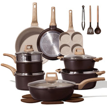Load image into Gallery viewer, CAROTE 21 PCS Ceramic Cookware Set, Pots and Pans Set Non Stick, Pot and Pan Set with Frying Pan, Induction Ready Cooking Set for Kitchen, PFOS/PFOA/PFAS Free, Brown
