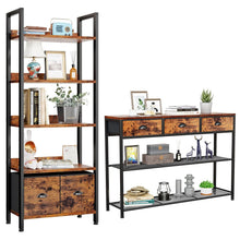 Load image into Gallery viewer, Furologee 5 Tier Bookshelf and Entryway Table Set, Adjustable Tall Bookcase with 2 Drawers, 38'' Console Sofa Table with 3 Fabric Drawers
