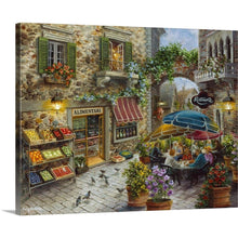 Load image into Gallery viewer, CANVAS ON DEMAND Contentment Canvas Art Print, Italian Grocery and Restaurant Street Scene, European Window View Painting, Mediterranean Home Décor, Italy Artwork, 20"x16"
